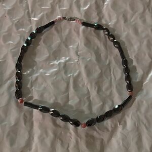 Hematite Beaded Necklace with Pink Accent Beads
